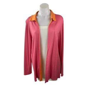 Real Clothes Women's Pink Coral Long Sleeve Collared Open Cardigan Sweater XL